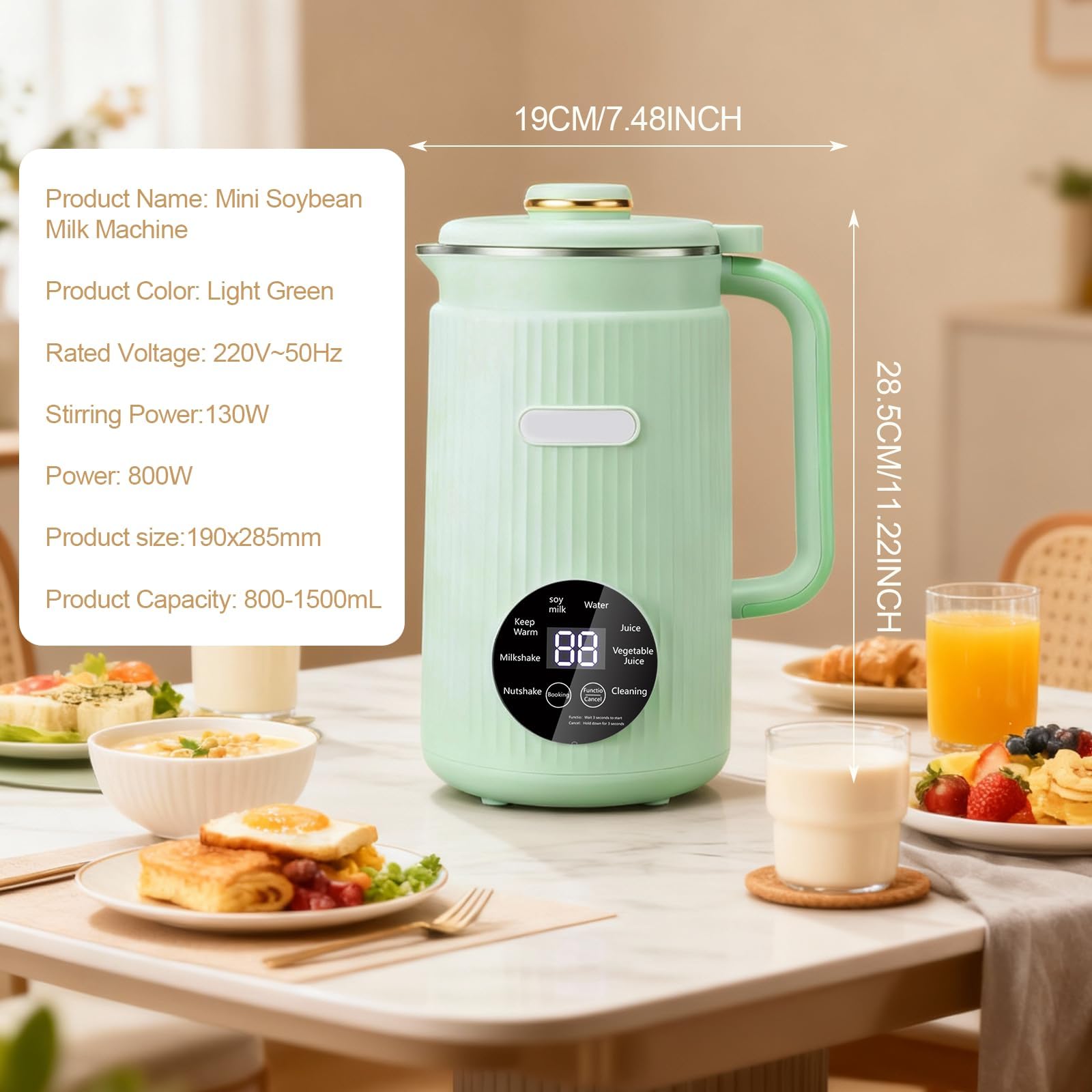 Maszyna do Mleka Orzechowego, 1200 ml 8 w 1 Automatyczna Maszyna do Mleka Sojowego, 10-ostrzy Samoczyszcząca z Funkcją Podgrzewania 8H white