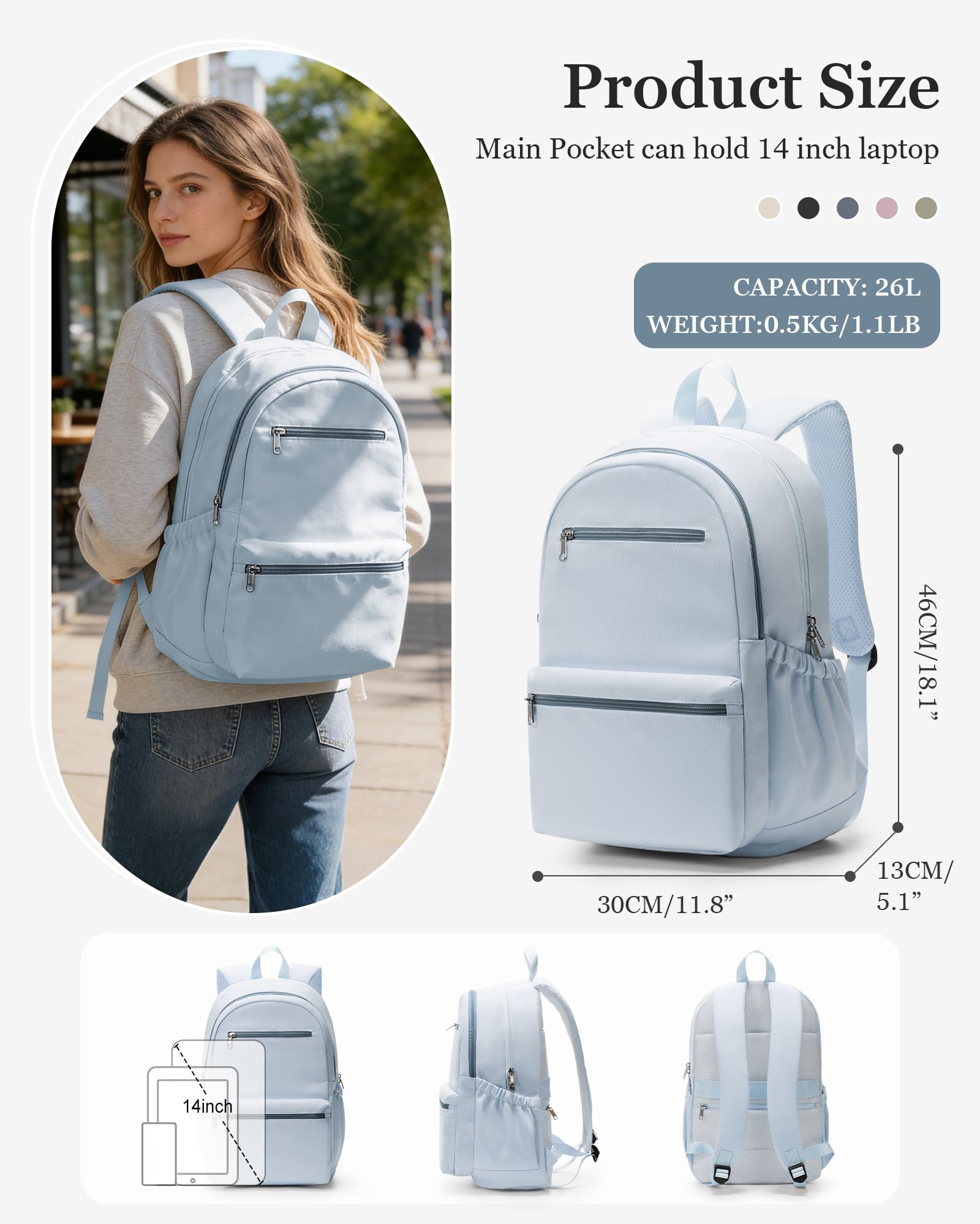 Zaino leggero per la scuola, per ragazzi, ragazze, adolescenti, studenti universitari, bambini, zaino da viaggio per computer portatile da 15,6/16 pollici, zaino casual, borsa da lavoro per