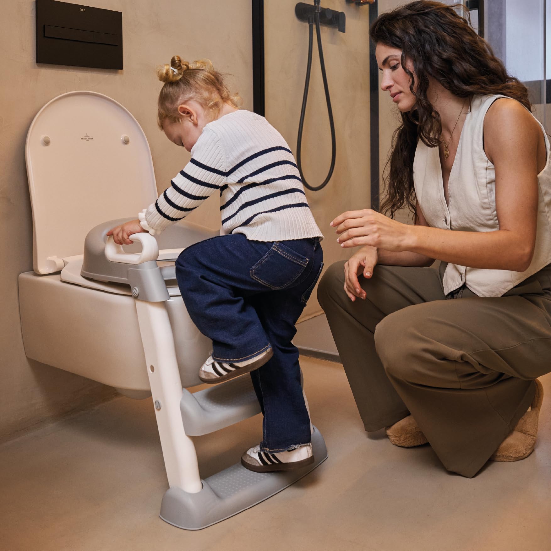 MS BabyWorld – Adaptador WC con Escalera – Asiento Acolchado para Inodoro | Plegable y con Altura Ajustable | Con Asas y Base Antideslizante | De 1 a 7 Años