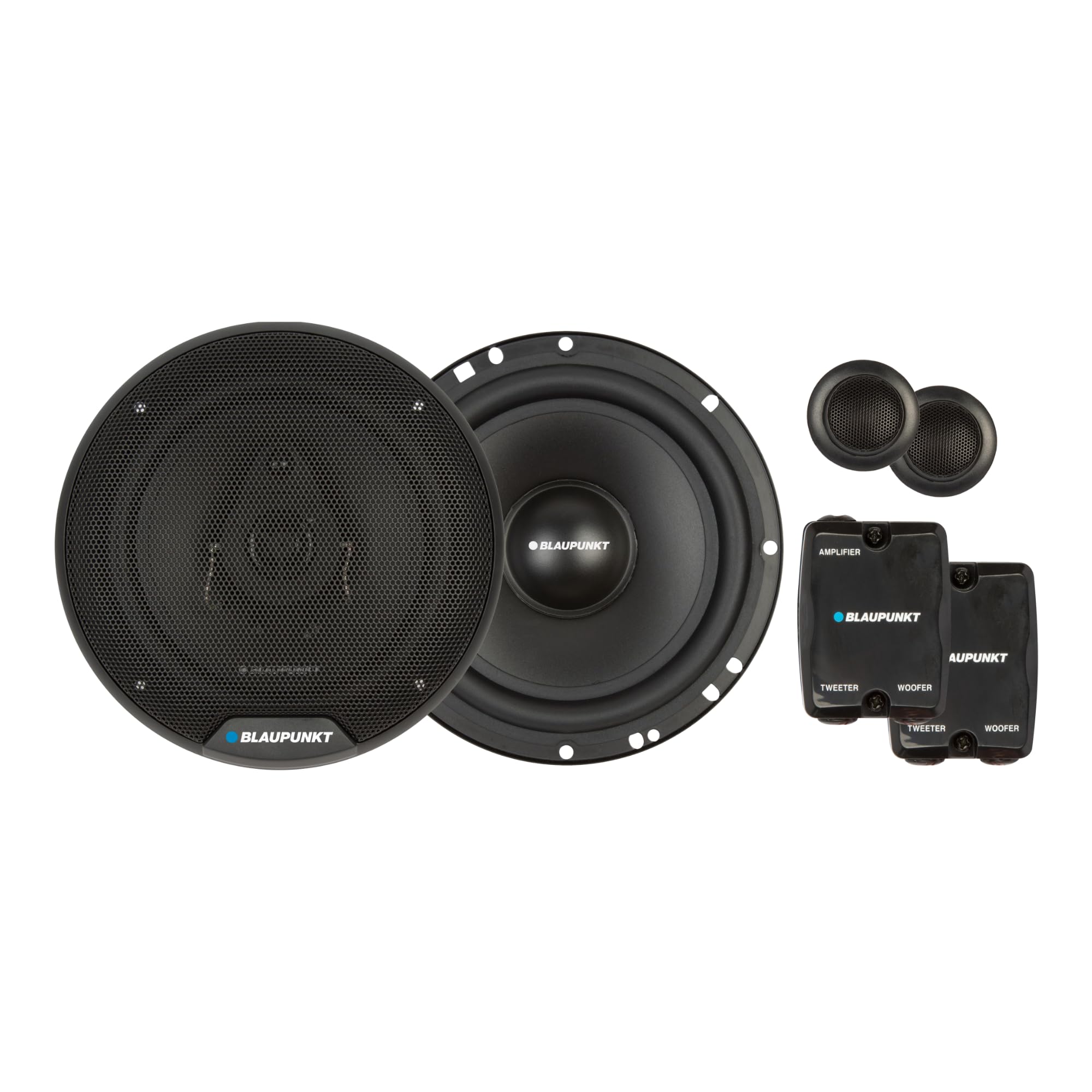 BLAUPUNKT BPS-E650C 6.5" 120W Component Car Speakers with Silk Dome Tweeters, High-Pass/Low-Pass Crossover, and Sleek Design