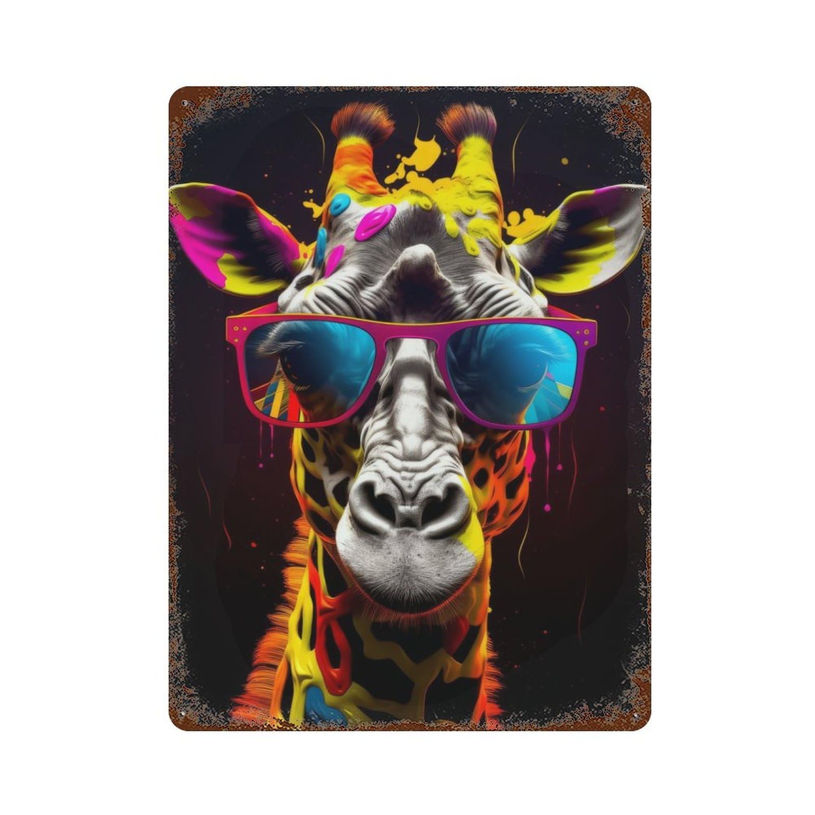 Graffiti Giraffe Shades Vintage Rust Metal Sign 15.7"x11.8", Farmhouse Wall Decor for Garage, Pub Or Kitchen