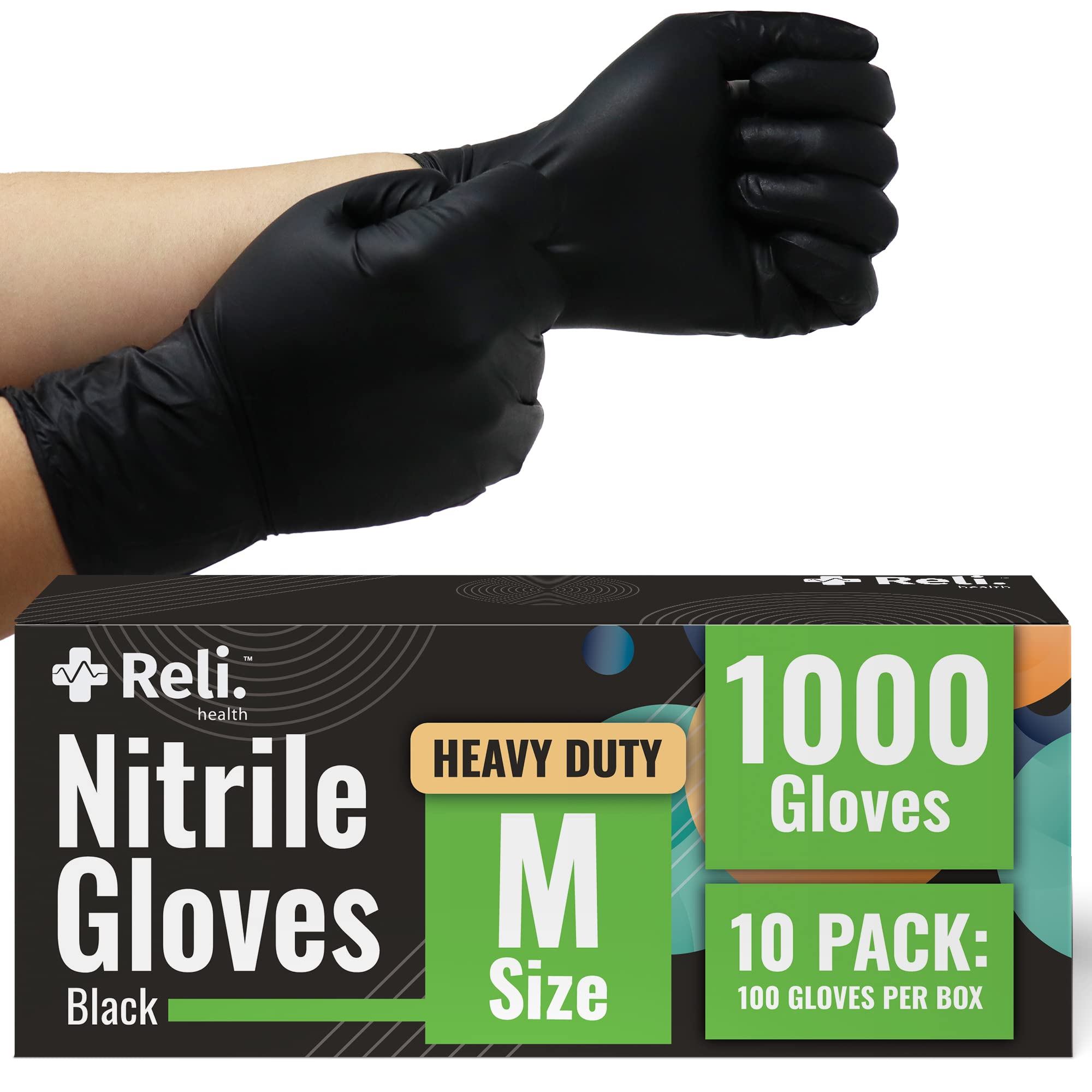 Reli. Black Nitrile Gloves, Medium | 1000 Pack - Heavy Duty (5 mil) | Disposable Gloves - Powder Free,Latex Free | Single-Use Gloves | Nitrile Gloves for Automotive Work, Cleaning, Cooking | Food Safe