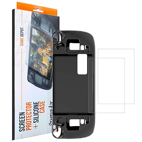 Game Depot Steam Deck Video Game System Protective Bundle 2 Glass Protectors, 1 Silicone Console Case, and 2 Cleaning Kits Ultimate Protection
