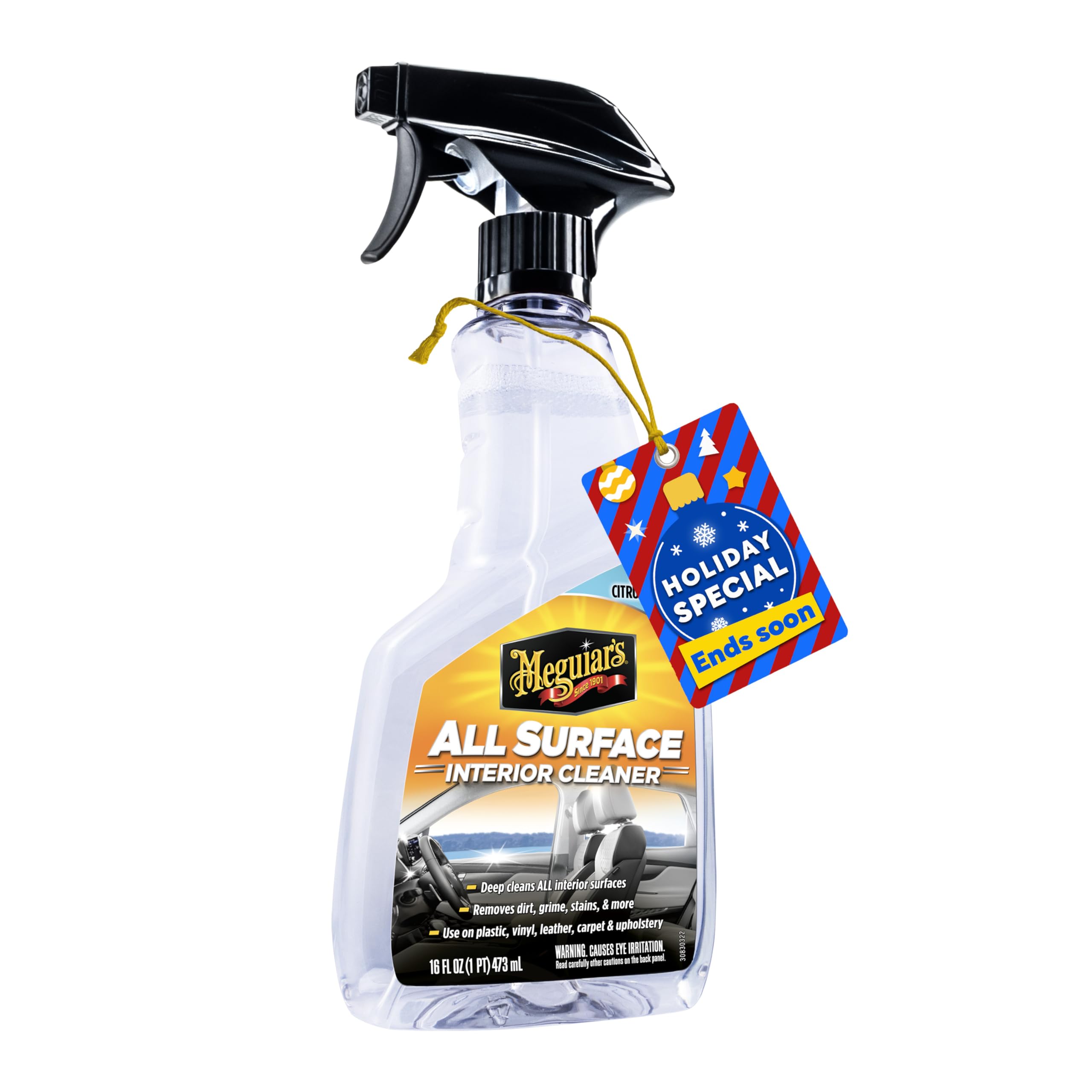 Meguiar's All Surface Interior Cleaner (473ml) - Non greasy formula, Works on car plastic, vinyl, leather, rubber, carpet & upholstery, Pleasant Fragrance Removes tough dirt, stains, spills