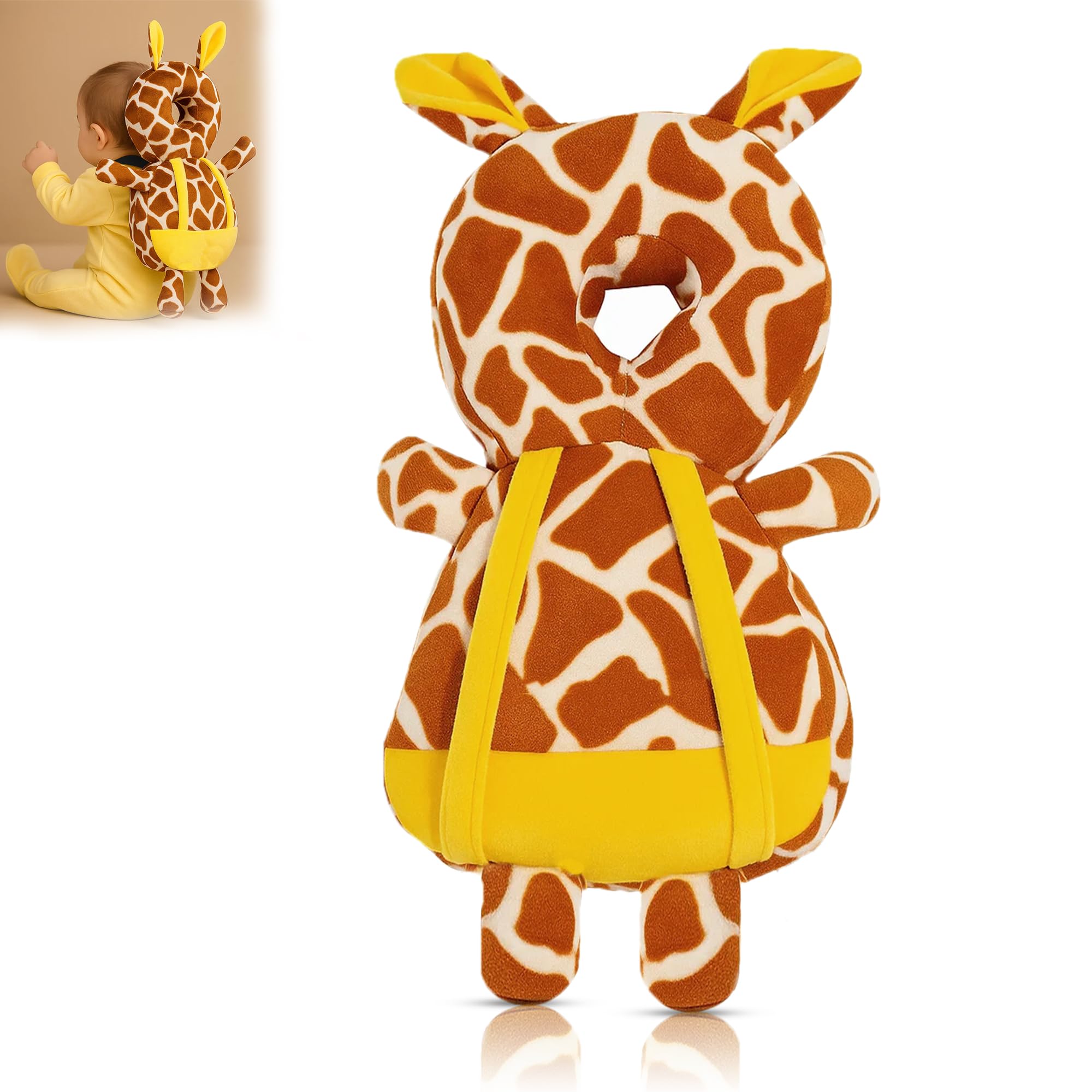 GLUN® Baby Head Protector Backpack, Pack of 1 Cute Giraffe Soft Cushioning, Adjustable Shoulder Belt, Head Protection Back for 6-18 Month Toddler Kids