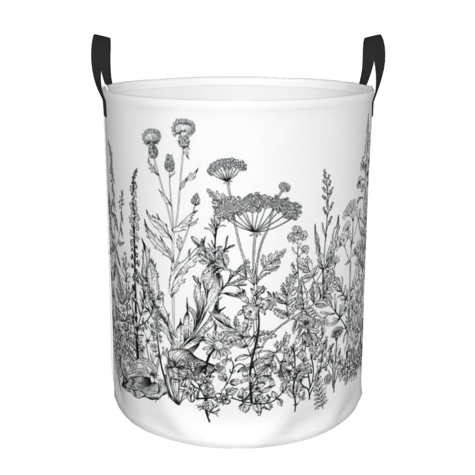 Panier à linge haut fleurs noir et blanc pour rangement couvertures chambre