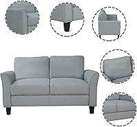 Vista 5 de Harper&Bright Designs - Juego de sofá tapizado de tela de lino para sala de estar (sofá biplaza + asiento individual, gris)