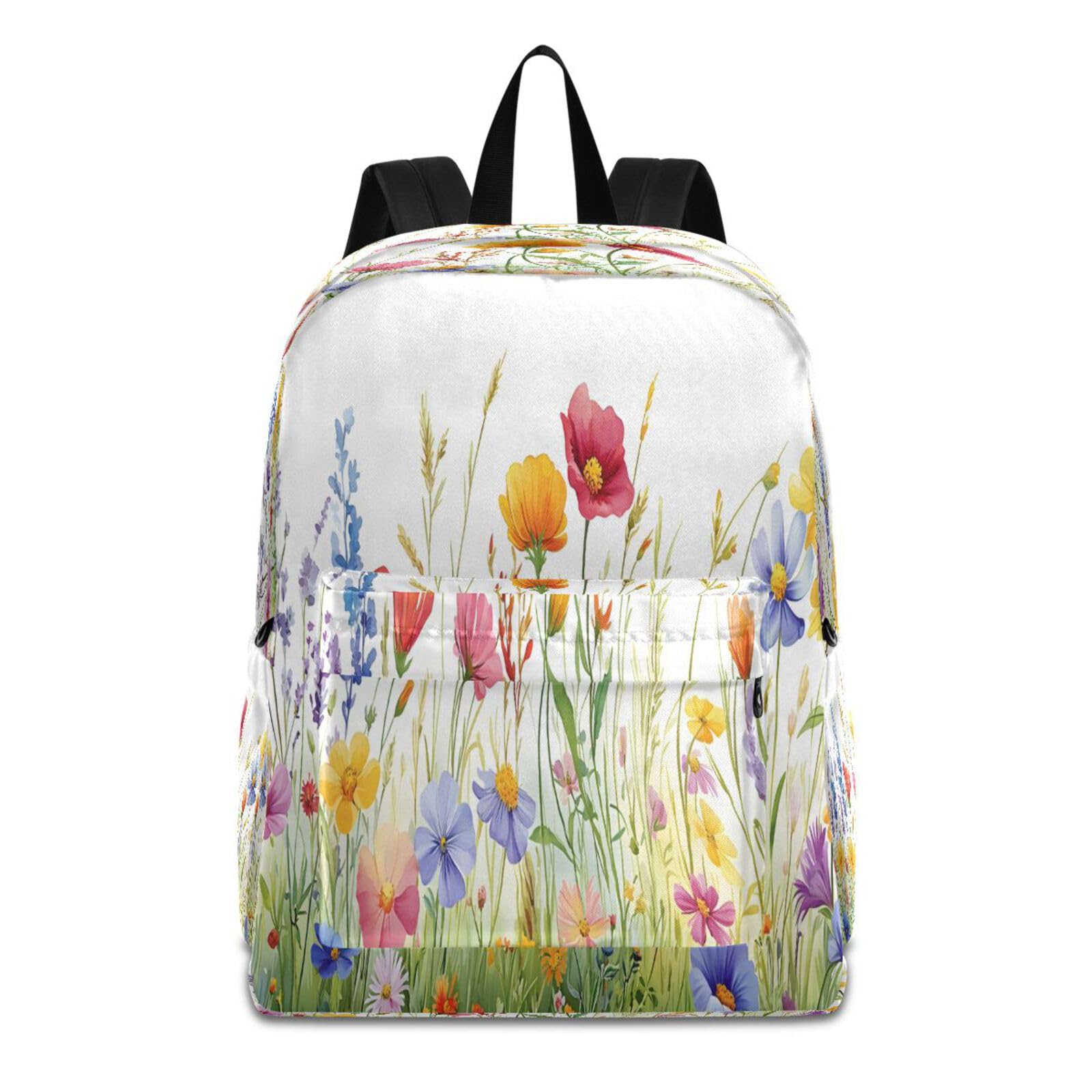 Mochila escolar ligera de flores silvestres para libros con bolsillos laterales 2