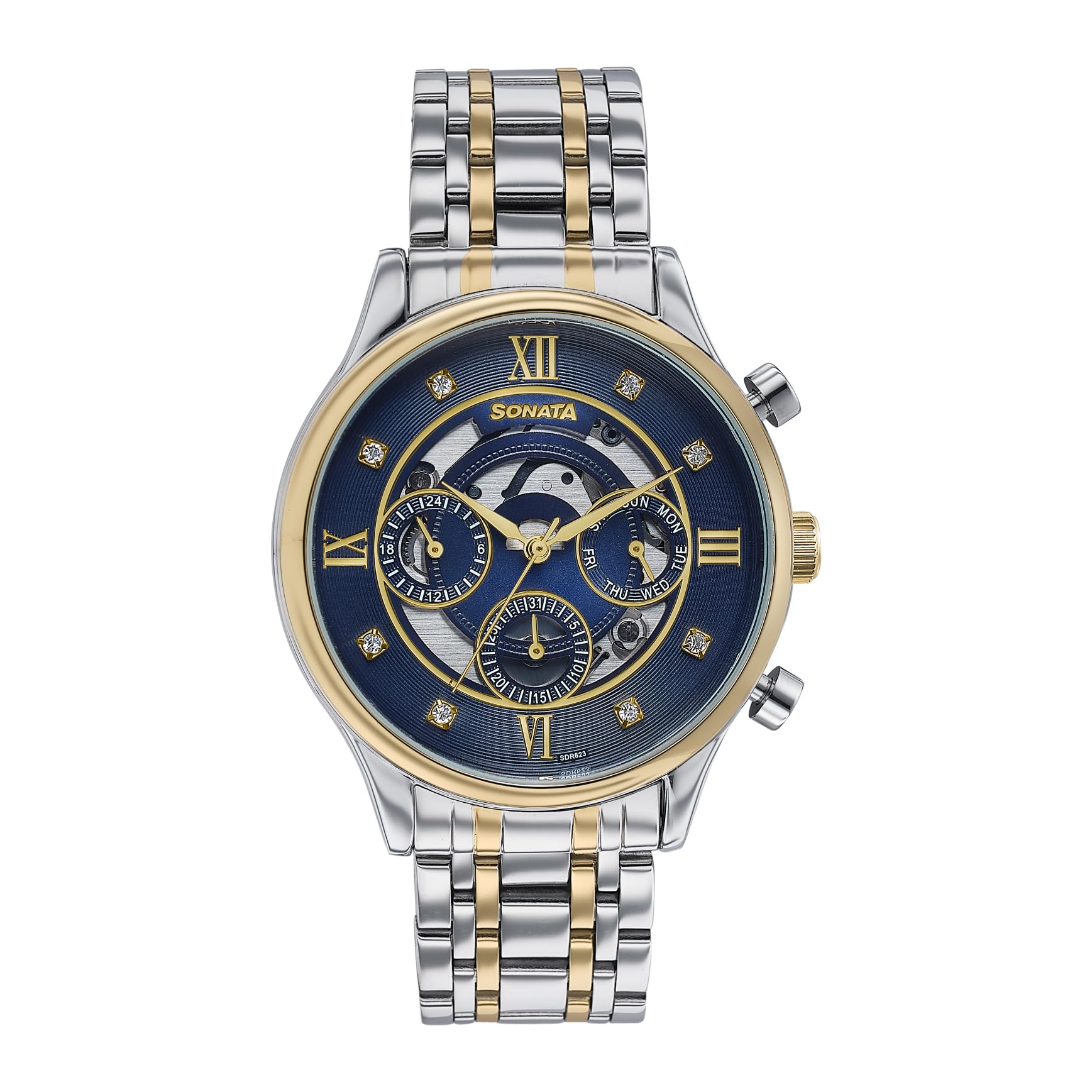 Wedding Edit Quartz Multifunction Blue Dial Stainless Steel Strap Watch for Men-image-22