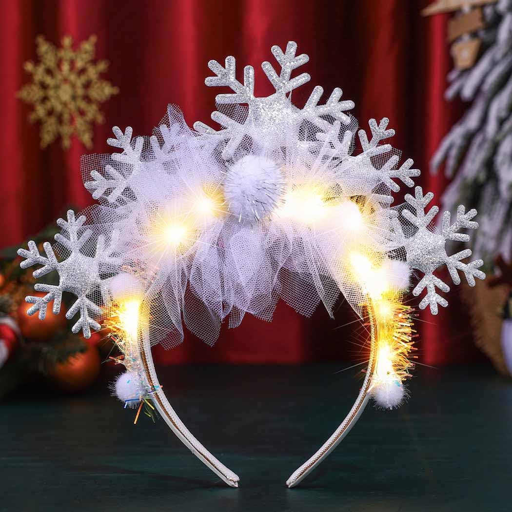 Catery Christmas LED Headband Snowflake Light Up Headband Xmas Hair Hoop Holiday Sparkle Hair Accessoriess for Women Girls
