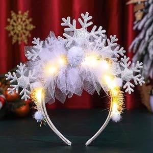 Catery Christmas LED Headband Snowflake Light Up Headband Xmas Hair Hoop Holiday Sparkle Hair Accessoriess for Women Girls