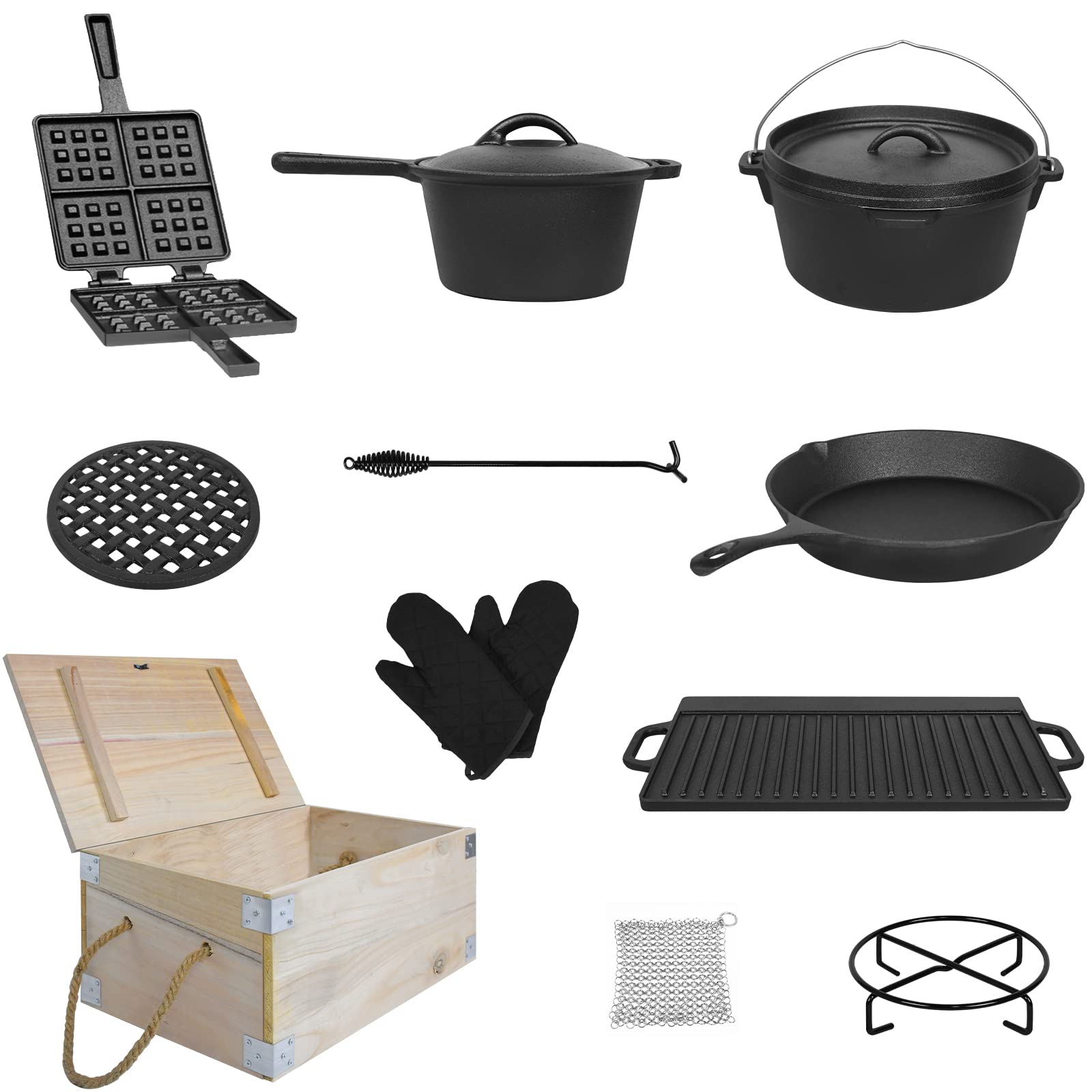 XMTECH Lot de 11 casseroles à sauce Dutch Oven en fonte avec couvercle