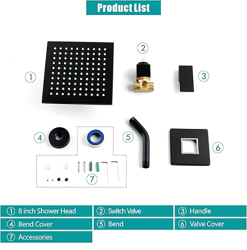 Miniatura 9 de SKOWLL Kit de ducha de cabezal de lluvia, juego de grifo de ducha LED montado en la pared, una sola función, mezclador de baño de 8 pulgadas, juego