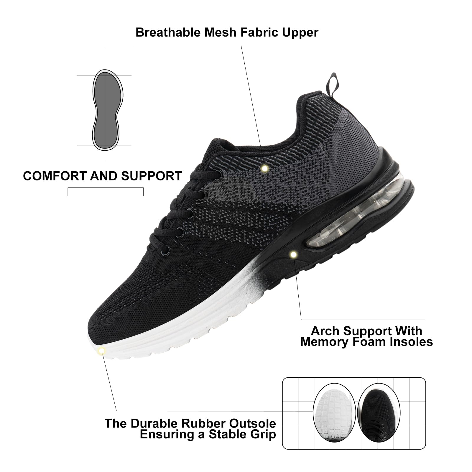 NEOKER Scarpe Running Uomo Donna Scarpe da Corsa Sneakers Scarpe Ginnastica Scarpe Trail Running Scarpe Sportive Platform Outdoor Nero Blu 36-48 EU