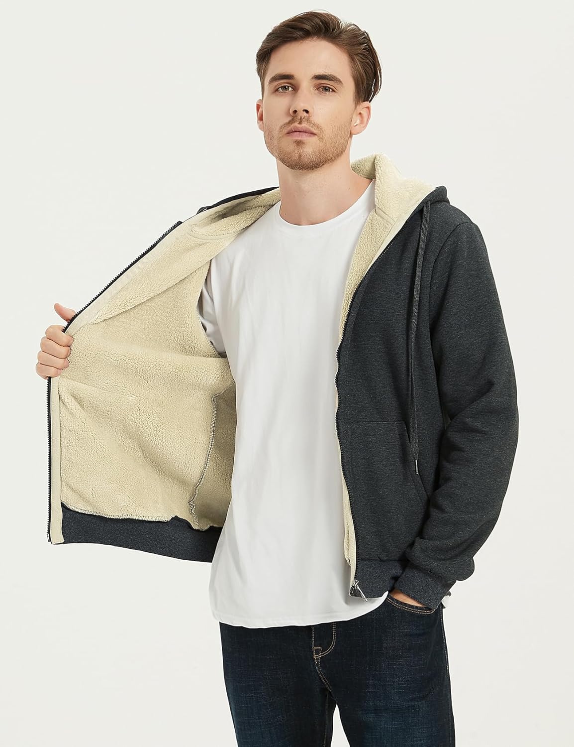 PEHMEA Men's Warm Thicken Fleece Hoodie Sherpa Lined Full-Zip Sweatshirt Jacket - Image 5