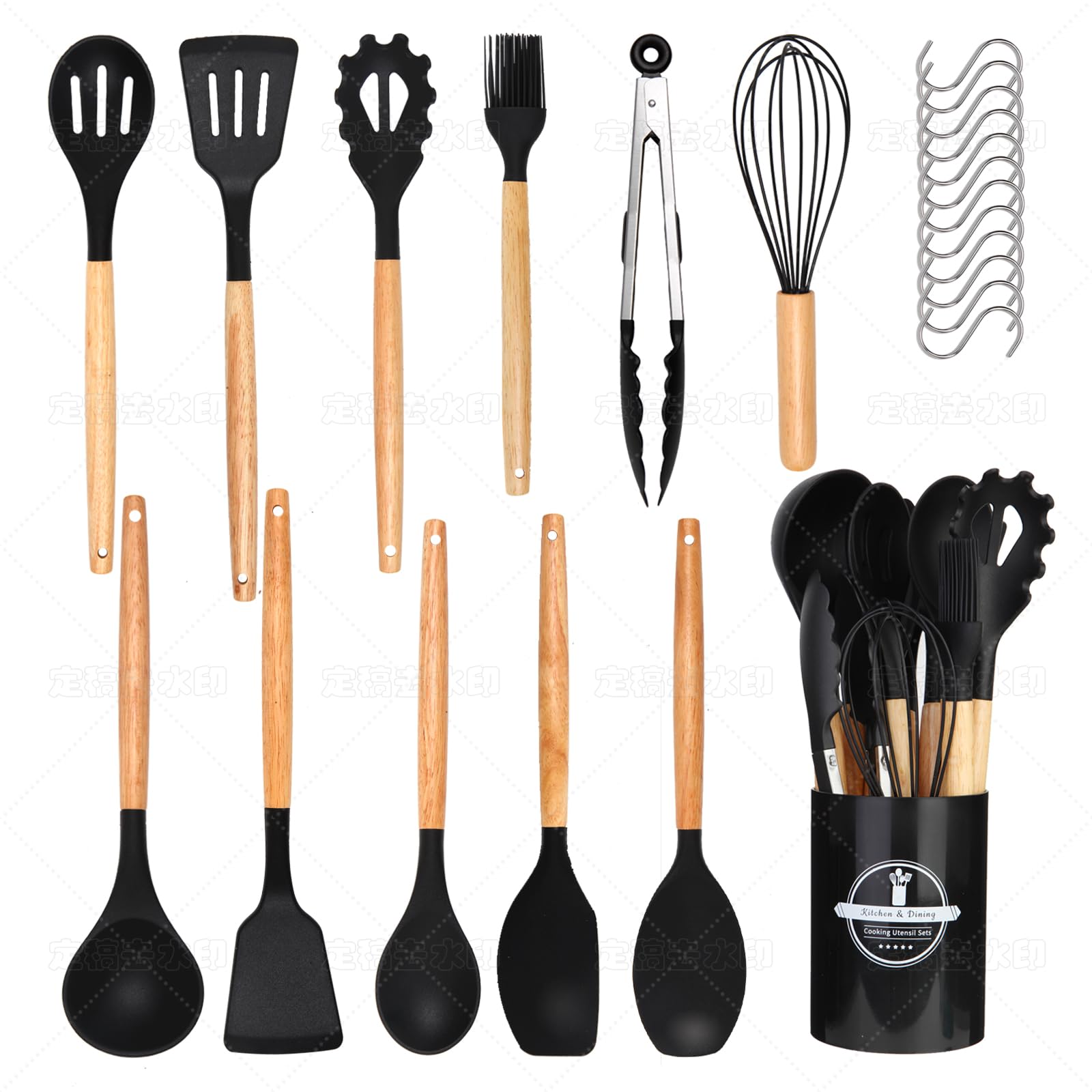 Set Di 2 Cucchiai Da Cucina Antiaderenti In Silicone Resistenti Al Calore Compatibili Con La Cottura Colore Rosso E Nero Misti~p186916616