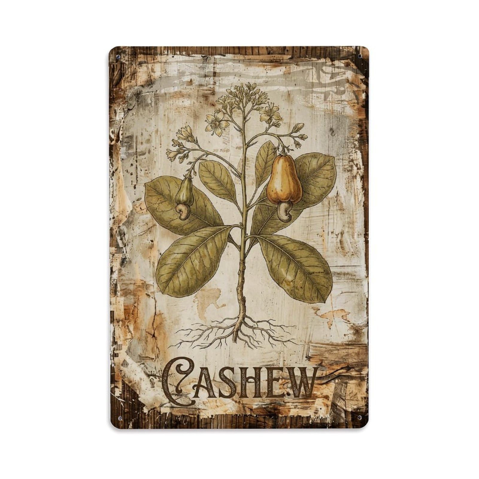 Fqnyr Style Cashew Tree Nut 1 Metal Tin Sign Plaque Wall Decor For Cafe, Club Bar, Office, Home Garden Metal Poster 8X12inch