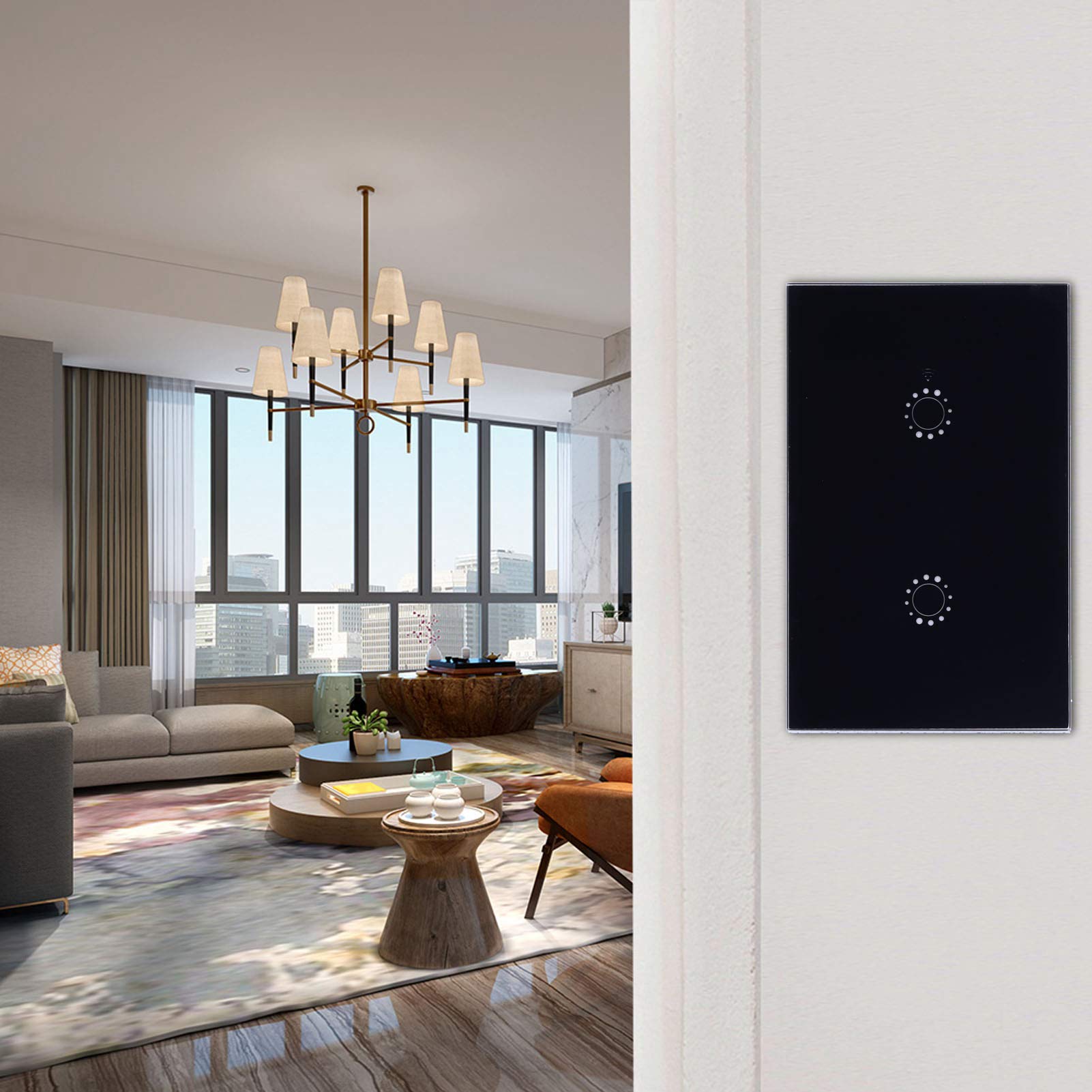 Inteligentny włącznik światła LED Wall Touch 2-krotny dla Alexa Inteligentna kontrola aplikacji głosowej AC 95-250 V (Czarna osłona 2-kierunkowa (2031008))