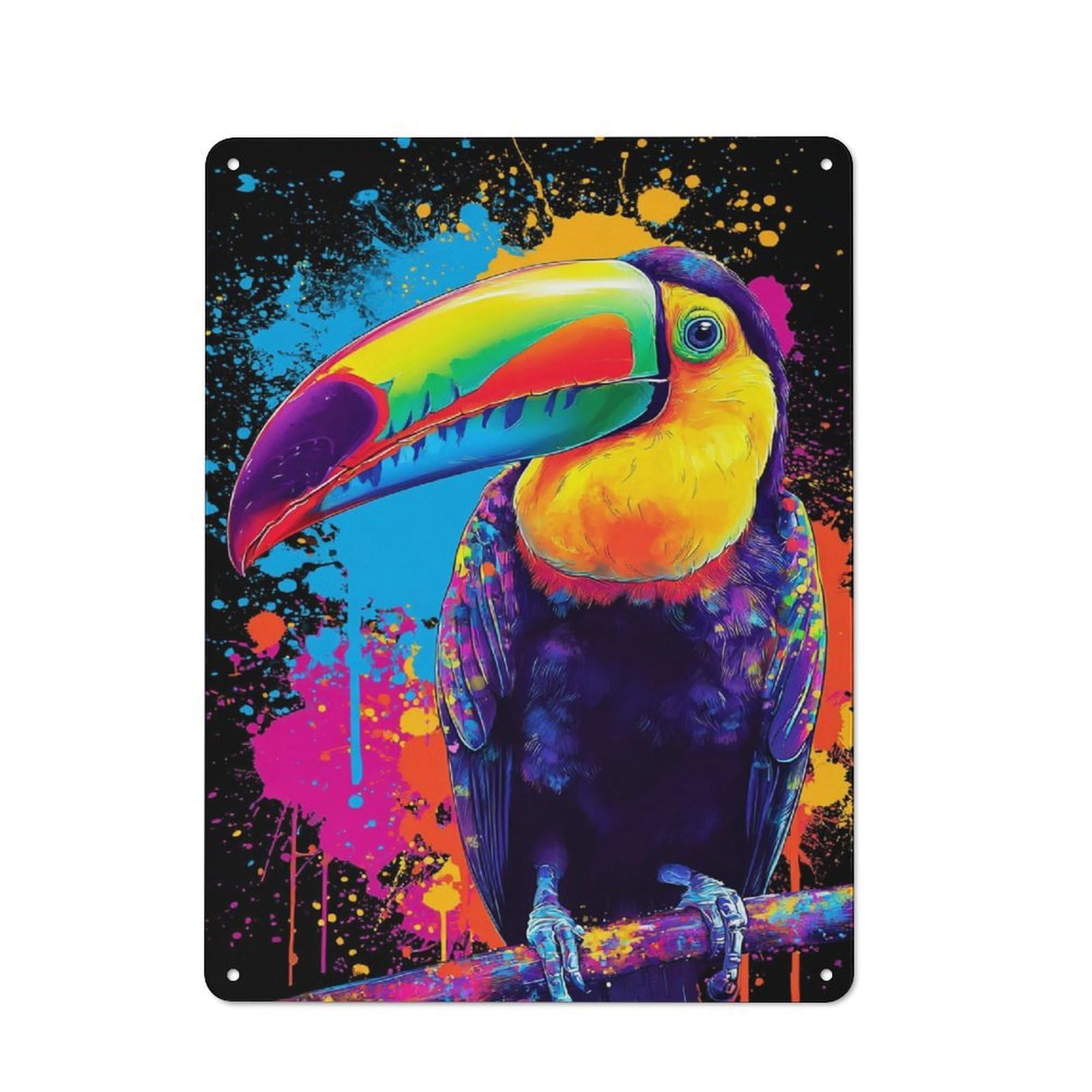 Junmoney Vibrant Toucan Artwork Smart Metal Desk Wall Sign 40X30cm, Creative Space Decor For Workspace, Cafe, Shop Or Desk Area
