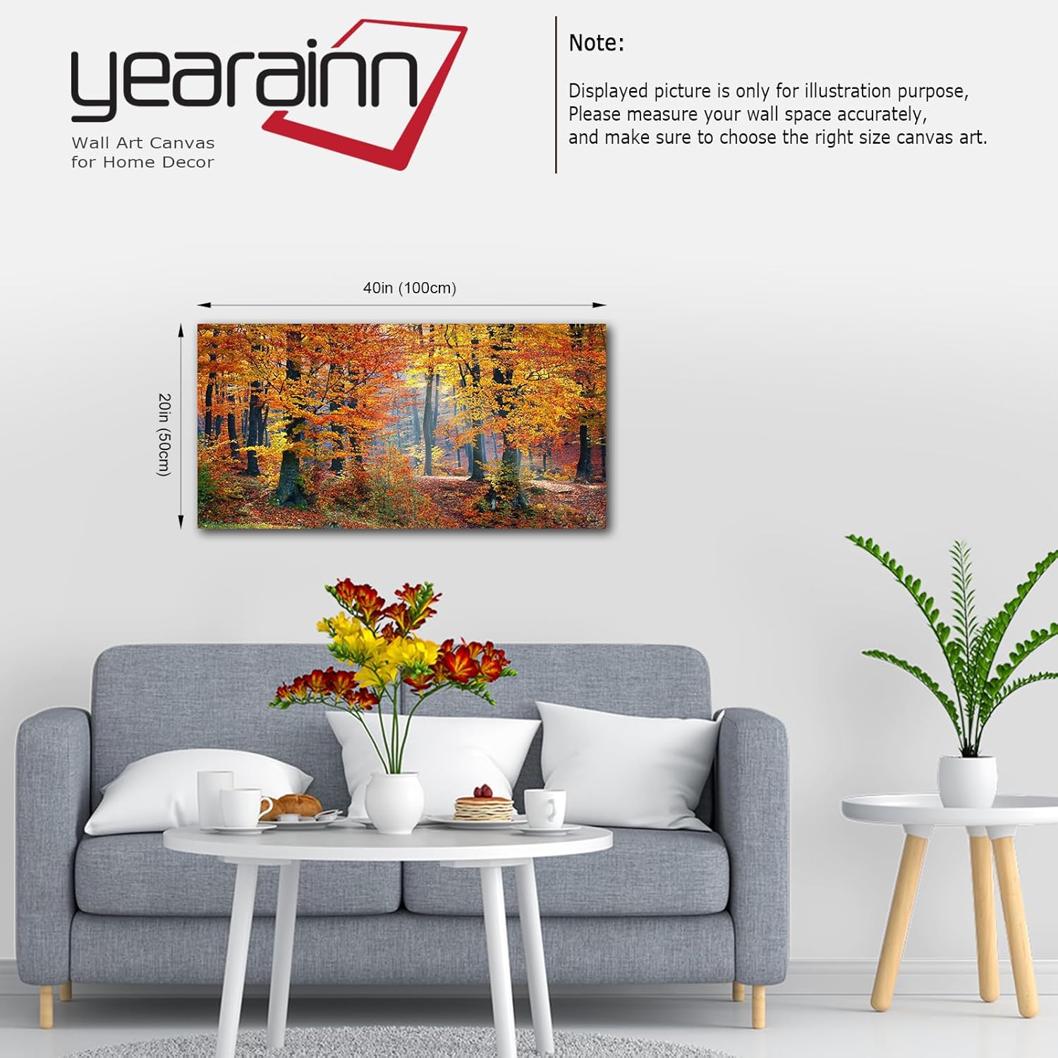 yearainn Canvas Wall Art Autumn Forest Panoramic Red Trees Scenery Painting - Long Canvas Artwork Contemporary Woods Nature Picture for Home Office Wall Decor 20" x 40"