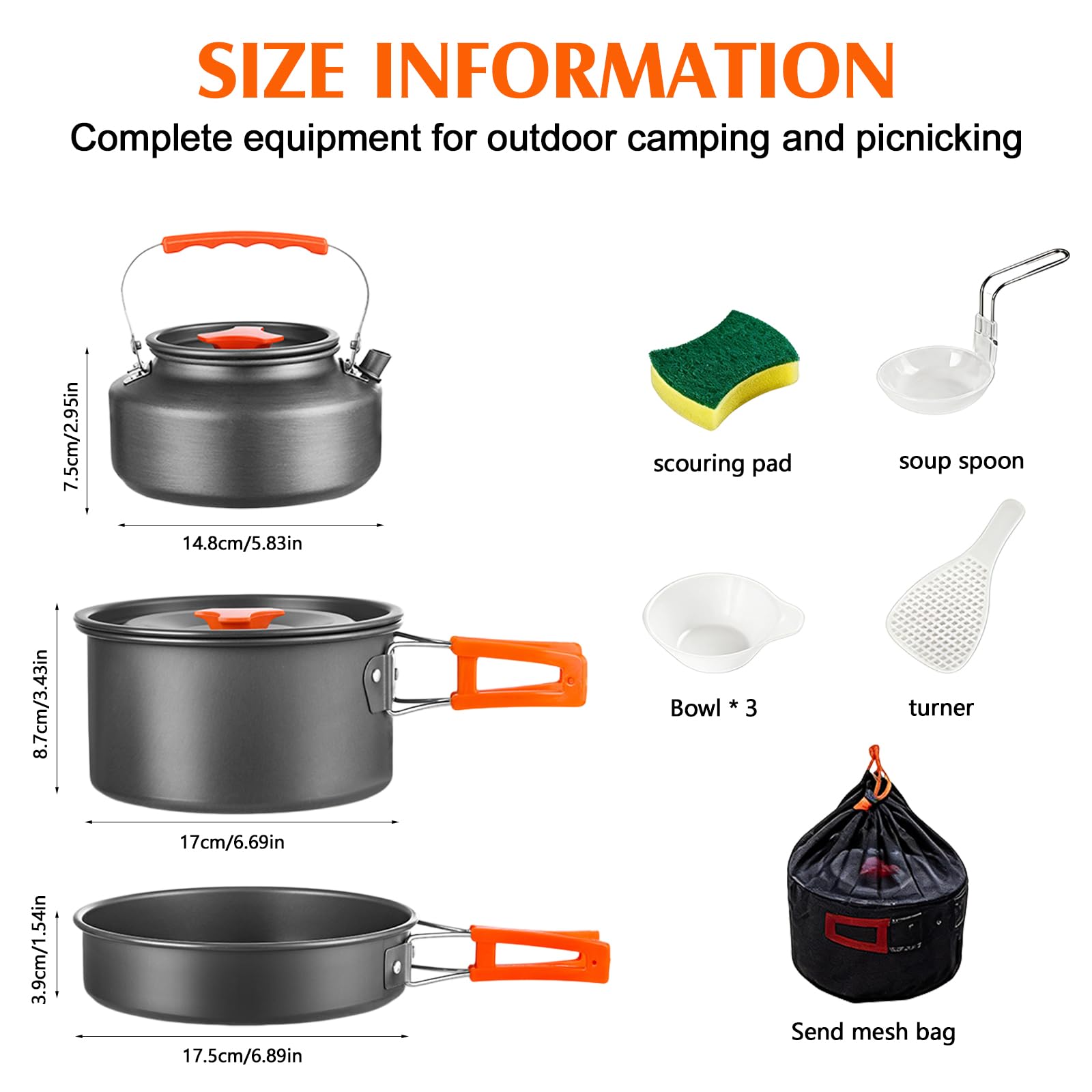 Camping Kochgeschirr Set, 10-teiliges Outdoor Geschirr Set, Kochtopf Set mit Camping Topf, Camping Bratpfanne und Teekannen für 3-5 Personen für Outdoor Kochen Wandern Picknick BBQ
