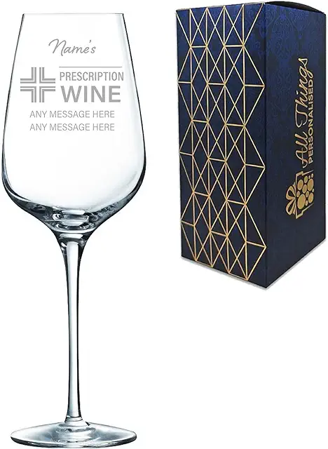 Personalised Engraved Wine Glass - Custom Prescription Design, 450ml/15oz, Gift Boxed