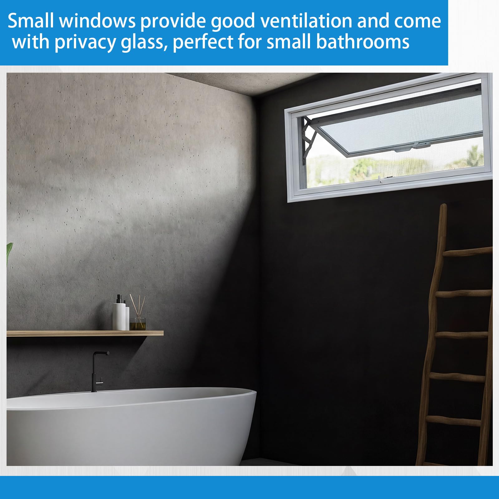 CroBlissful 1 ventana de sótano pequeña de vinilo blanco de 32 x 14 pulgadas, ventana de cobertizo, ventana de casa móvil con pantalla de doble acristalamiento para cabañas de bloque de vidrio, casa