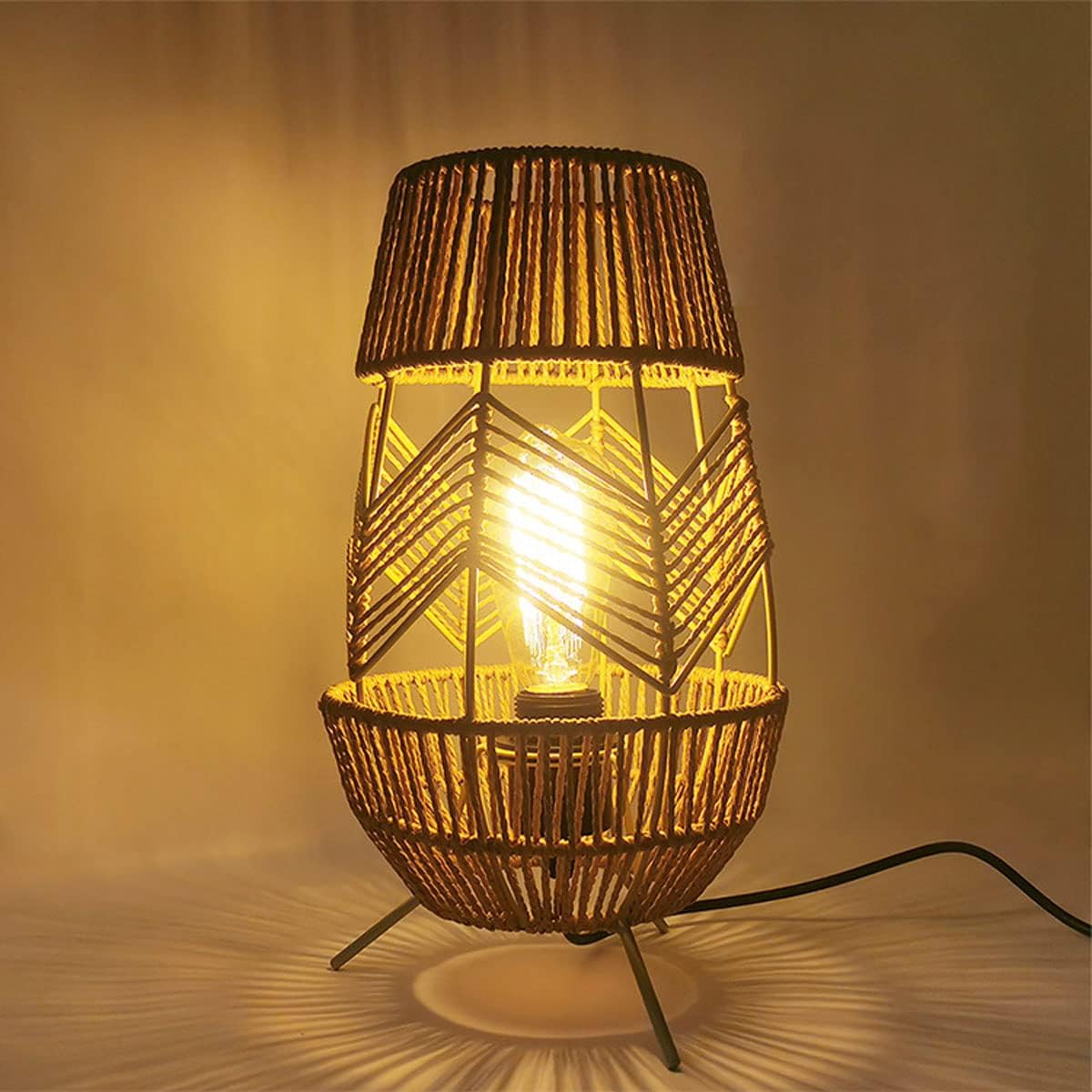 Boho Rattan Table Lamps for Bedrooms Living Room Vintage Desk Lamps