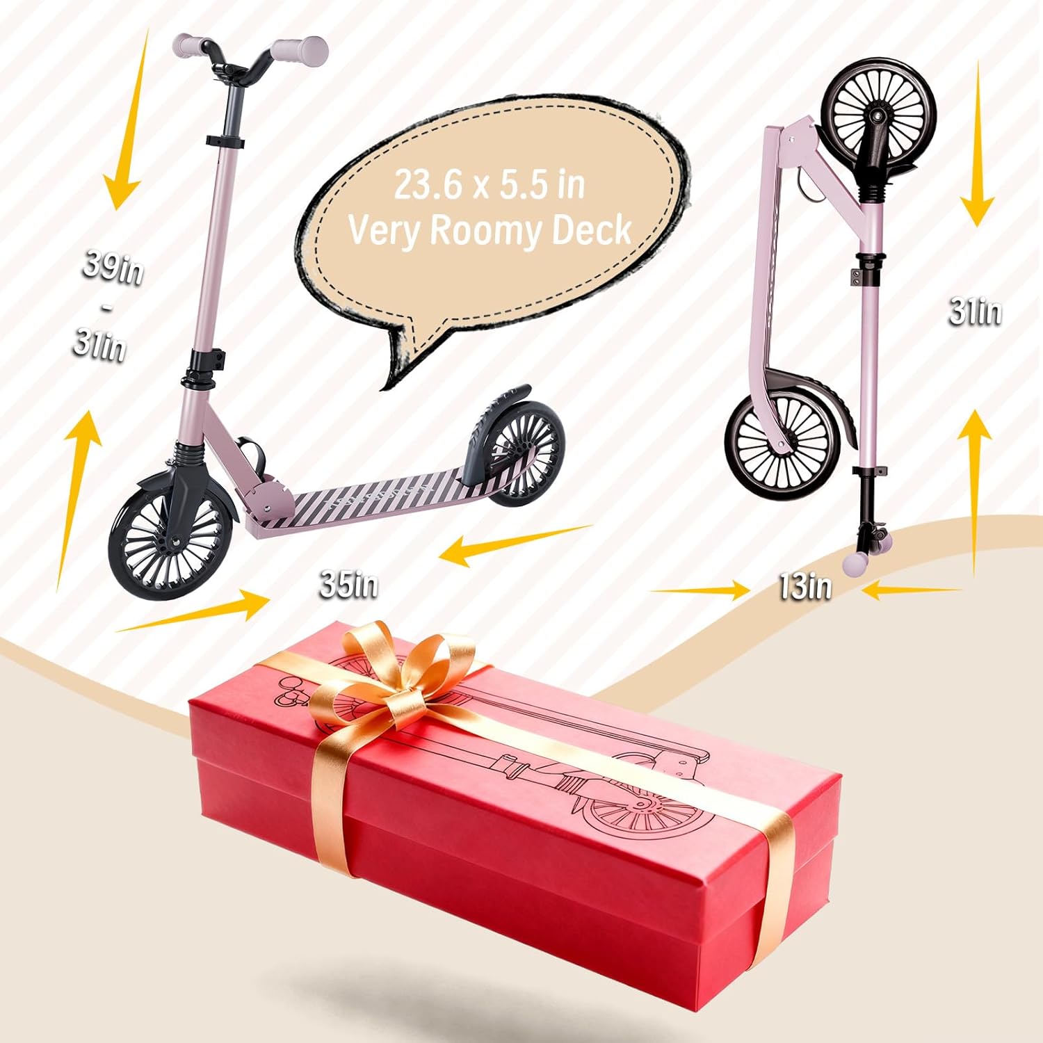 Scooter for Kids, Lightweight Foldable Kick Scooter, 4-Level Adjustable Handlebar, 8-Inch Large Wheels with Shock Absorption, for Ages 6 and Up - Image 6