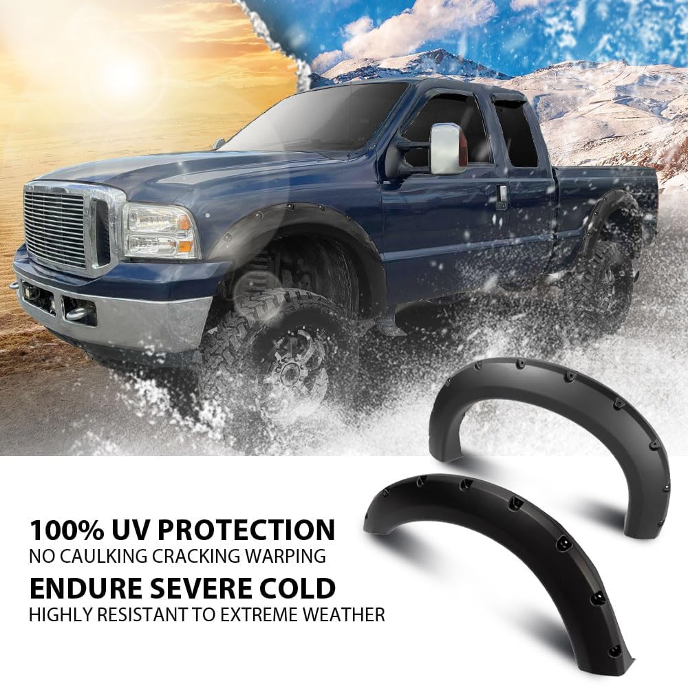 Condition photo showing New/Like New for andplay fender flares 4pcs fit 1999-2007 ford f250 f350 super duty | only fit models with style side bed, not for dually models, pocket rivet bolt style protection guards cover