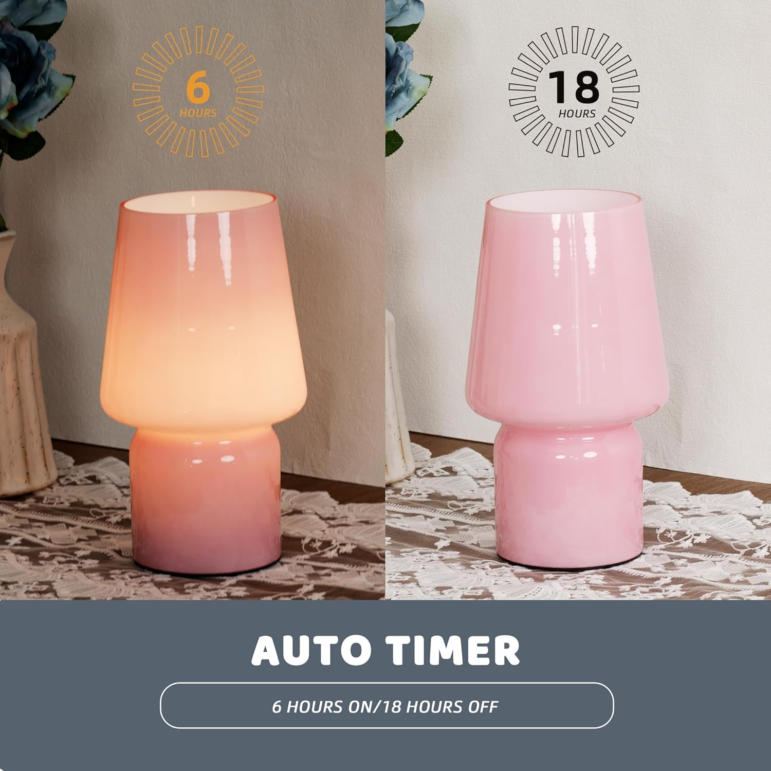 ULAROOM Battery Operated Table Lamp,Small Cordless Lamps with Timer,Vintage Bedside Nightstand Decorative Lamp for Home Decor Bedroom Livingroom Entryway Stairway Shelf Fireplace Corner Decor(Pink)