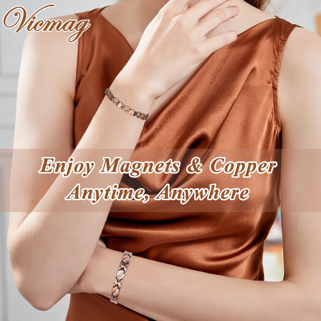 Vicmag Bracelets en cuivre pour femme, ensemble de bagues magnétiques
