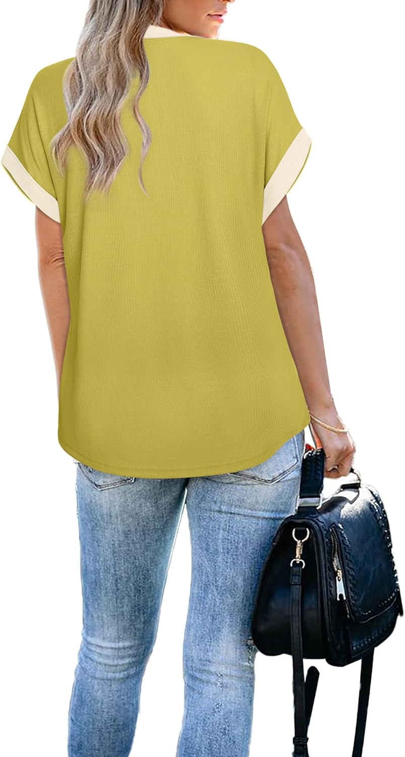 Vivilli Women's Short Sleeve Tops and Blouses Zipper Collar V Neck Business Casual Tops Loose Fit Tunic Shirt Polo Shirts - Image 6