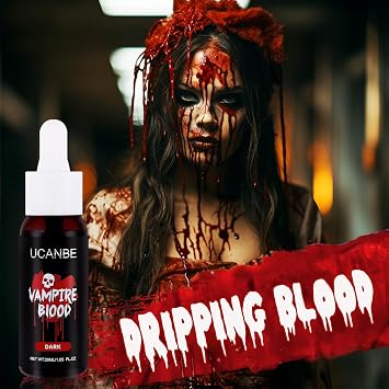 UCANBE Halloween Dripping Fake Blood Realistic Blood Drops Body Paint Washable Fake Blood Makeup Kit For Zombie Vampire Clown Monster Clothes Costume Cosplay SFX Special Effects Makeup 30ML(Dark)