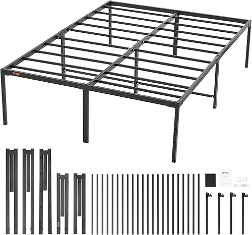 Miniatura 9 de VEVOR Base de cama de metal de 18 pulgadas, no necesita somier, capacidad de carga de 1500 libras, base de colchón resistente con soporte de