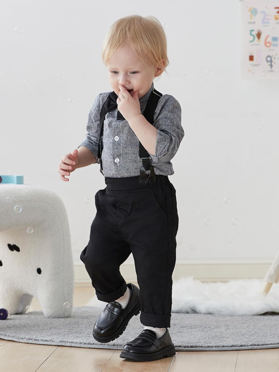 SALNIER Toddler Boy Suit Baby Boys Wedding Dress Outfit Formal Gentleman Clothes Set Dress Shirt Bowtie Suspenders Pants - Image 4