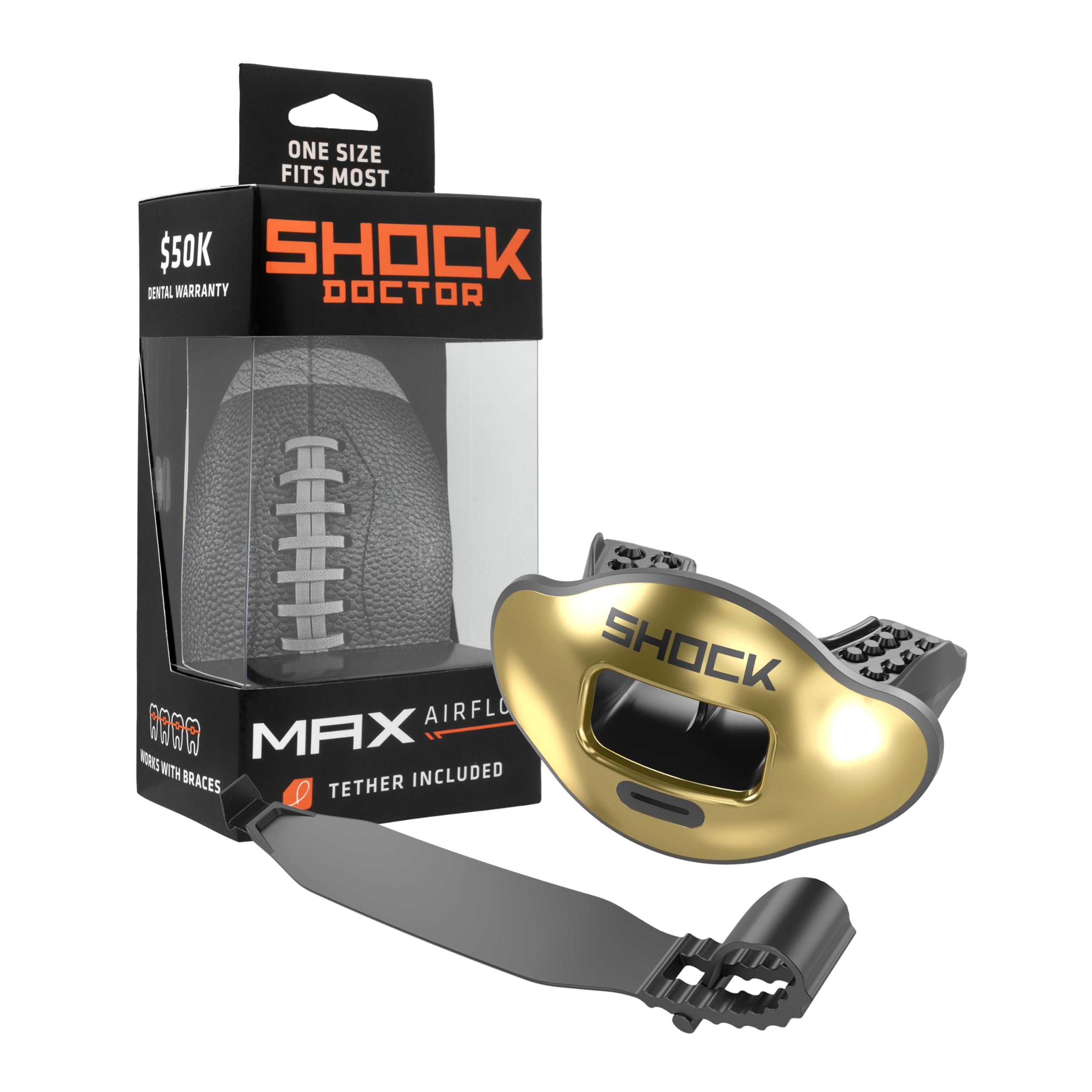 Shock Doctor Lip Guard, Adult and Youth Mouth Guard Football with Strap, Breathable Wide Opening Football Mouthpiece for Youth and Adults OSFA, Shock Doctor Mouth Guards, Max Airflow — view 19