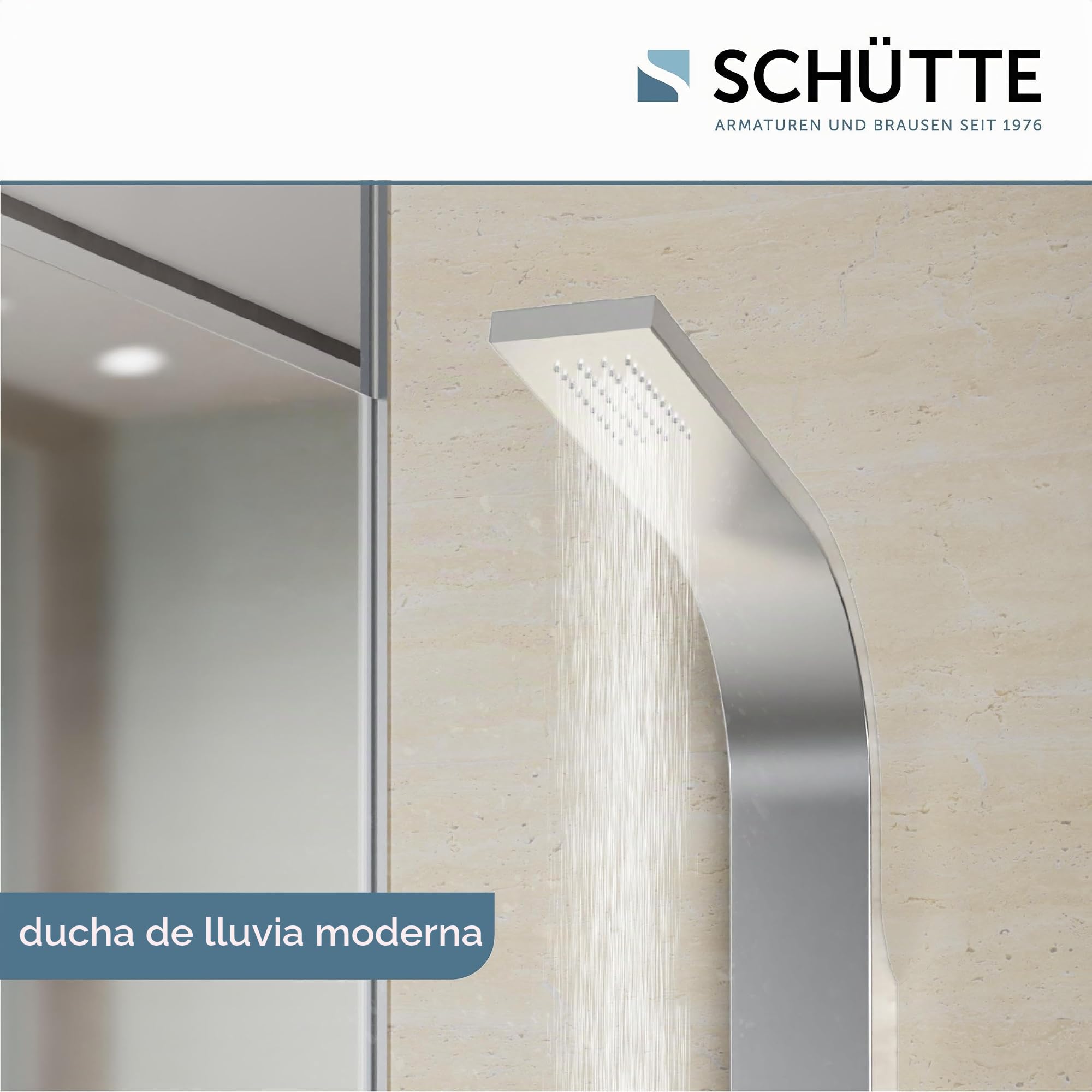 SCHÜTTE Sansibar 60085 Panel de ducha de acero inoxidable sin grifo, sistema de ducha con ducha de lluvia, soporte de pared y alcachofa de mano, juego completo de ducha para la ducha