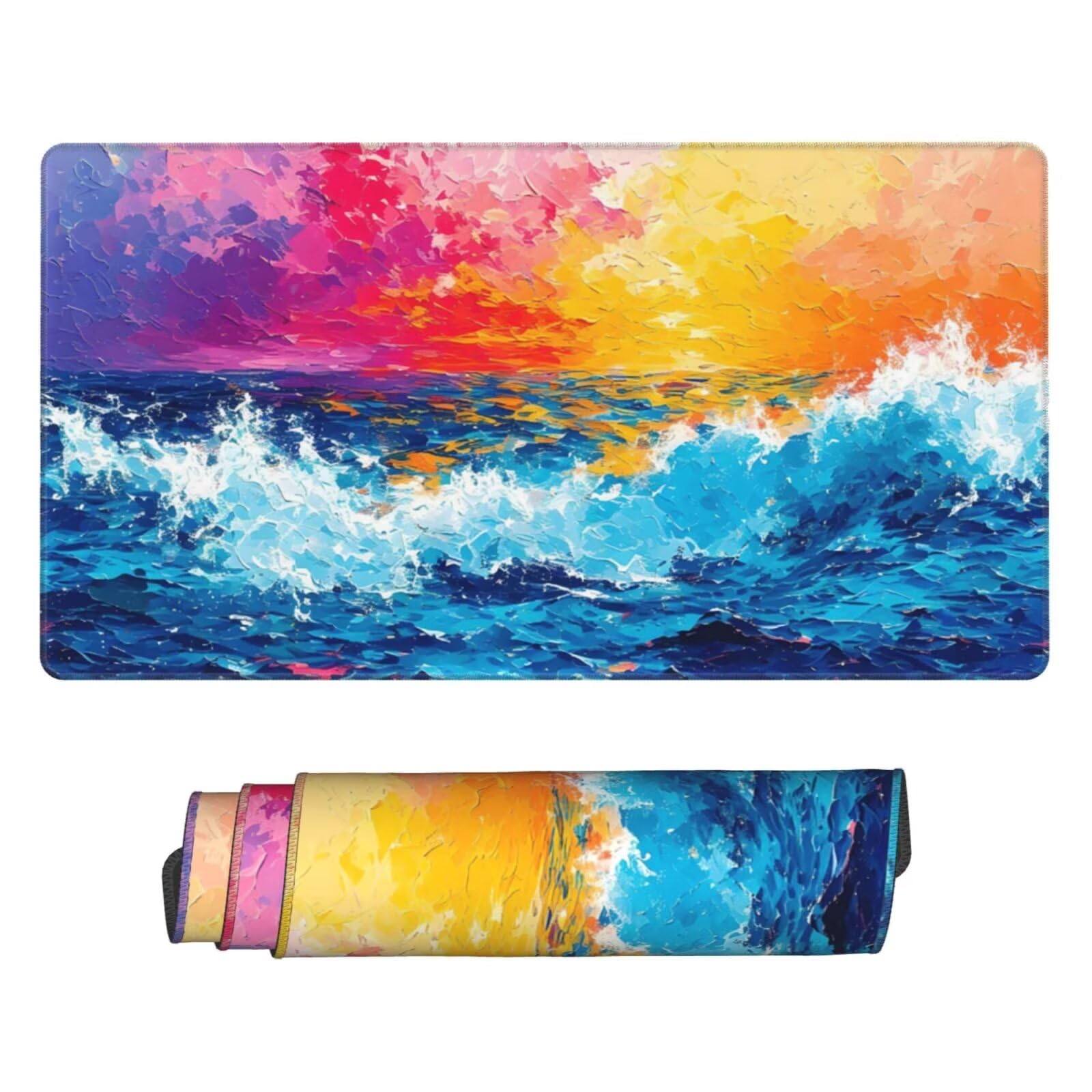 Gamingowa podkładka pod mysz XXL, 1200 x 600 mm, niebieska, falami, duża, 120 x 60 cm, rozszerzona podkładka na biurko, akcesoria gamingowe z przyszytymi krawędziami dla poprawy precyzji i prędkości