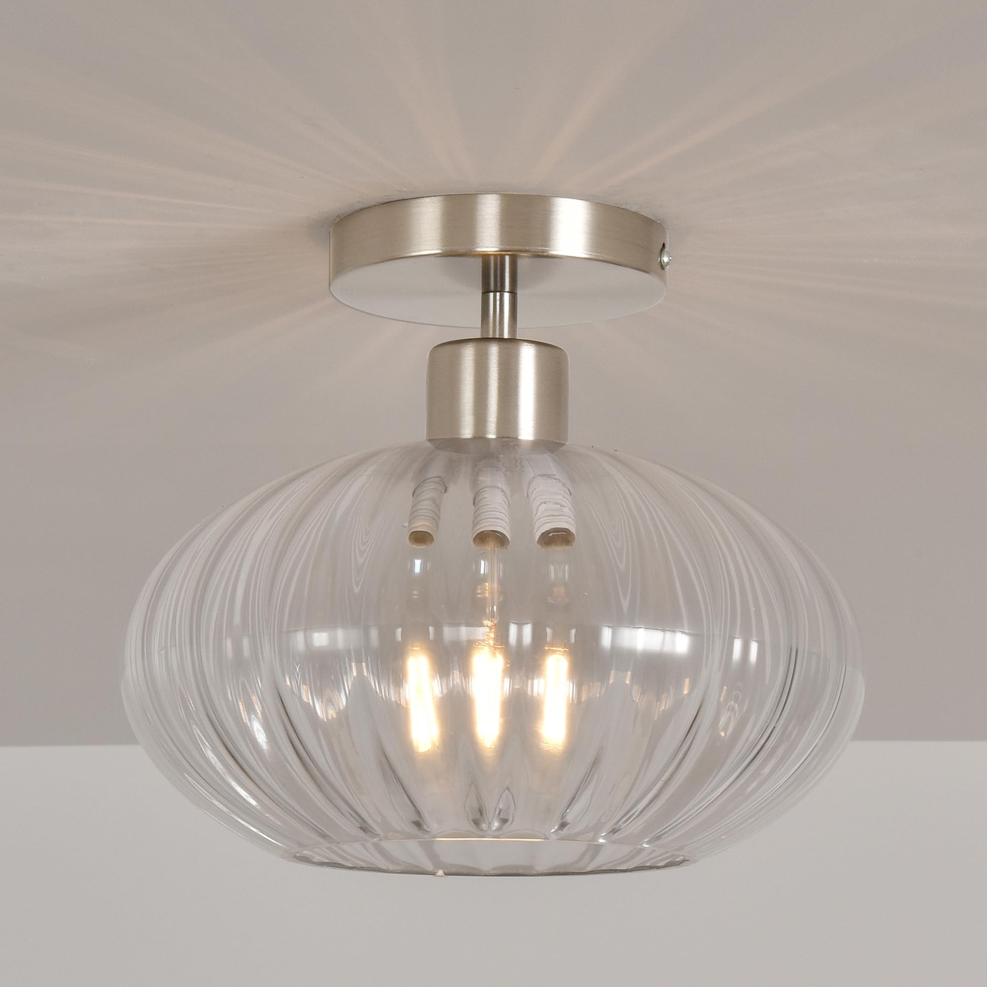 Pageone Plafoniere Corridoio Moderne in Vetro, Lampada da Soffitto a Sospensione con Paralume in Vetro Trasparente, E27 Lampadario a Plafoniera per Corridoio Ingresso Bagno, Senza Lampadina | Lampada da bagno E27 con paralumi in vetro trasparente, lampada