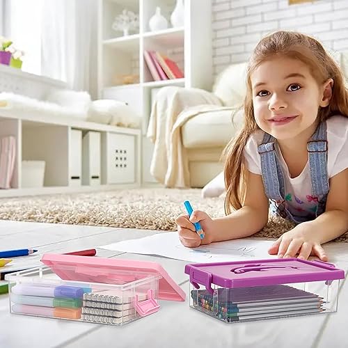 Miniatura 8 de BTSKY Caja de almacenamiento de plástico transparente con tapa, organizador apilable con diseño de delfín fácil de levantar, contenedor portátil