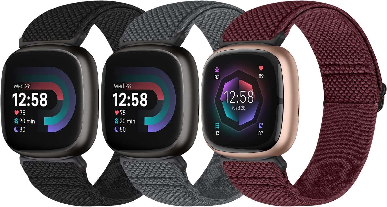 [Bcuckood] Replacement Watch Bands for Fitbit Versa 4/Sense 2/Versa 3/Sense Bands Women Men Elastic Nylon Soft Adjustable Elastic Solo Loop Replacement Watch Strap for Fitbit Versa 4/Sense 2/Versa 3