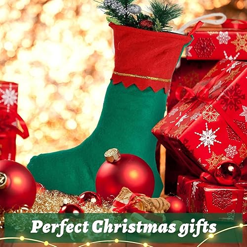 Miniatura 4 de Medias de Navidad de fieltro rojo, paquete de 12 medias de Navidad altas de 15 pulgadas con chimenea, medias colgantes para chimenea, calcetines de