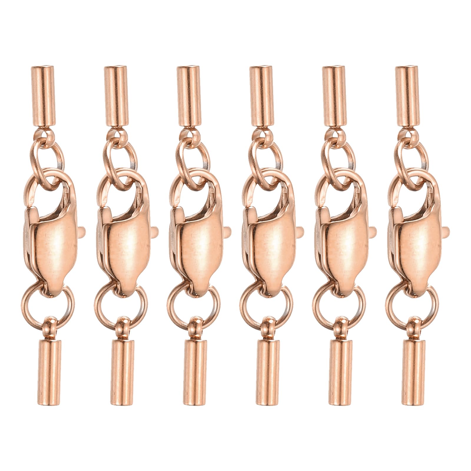 sourcing map 6Set 1.2mm Leather Cord End Caps with Lobster Claw Clasps Connector, Stainless Steel Cord Ends Barrel Terminators for Jewelry Making DIY Crafts Necklace Bracelets, Rose Gold