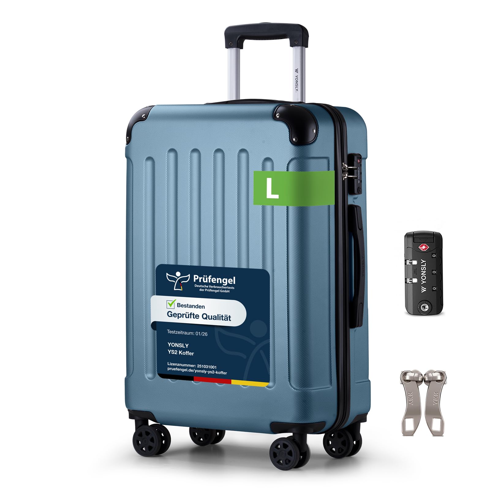 YONSLY Trolley Koffer Set, Reisekoffer, Rollkoffer Handgepäck, Kabinkoffer Suitcase, Gepäckset mit 360° Rollen, Hartschalenreisekoffer, Zahlenschloss, Gummigriff