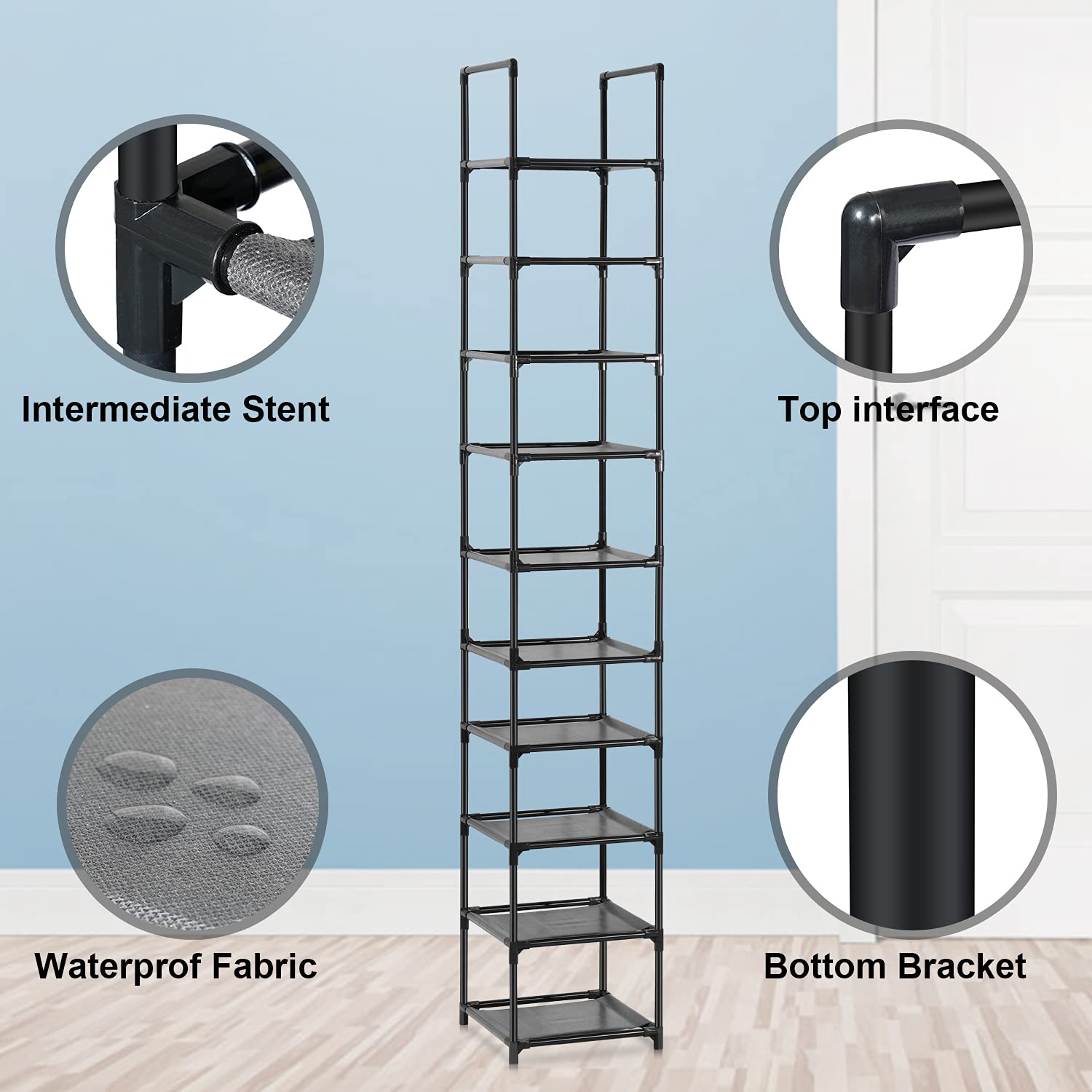 Voency Scarpiera a 10 livelli, in plastica, organizer in ferro, scaffalatura, salvaspazio, multifunzionale, soggiorno, camera da letto, ingresso, corridoio, bagno