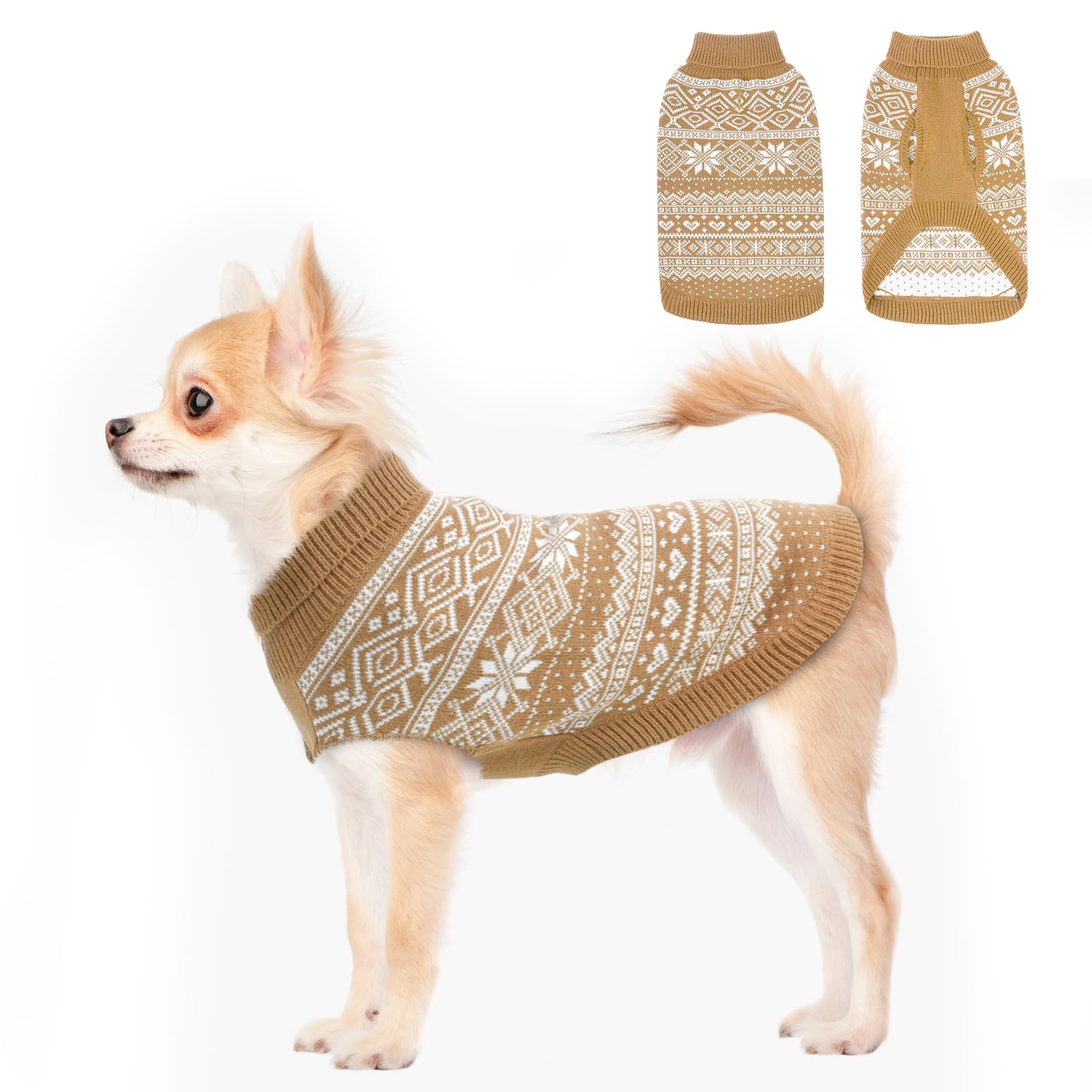 HOMIMP Dog Sweater Argyle - Warm Winter Clothes Puppy Soft Coat, Ugly Dog Sweater for Small Medium and Large Dogs, Pet Clothing Boy Girl, Cream XXS
