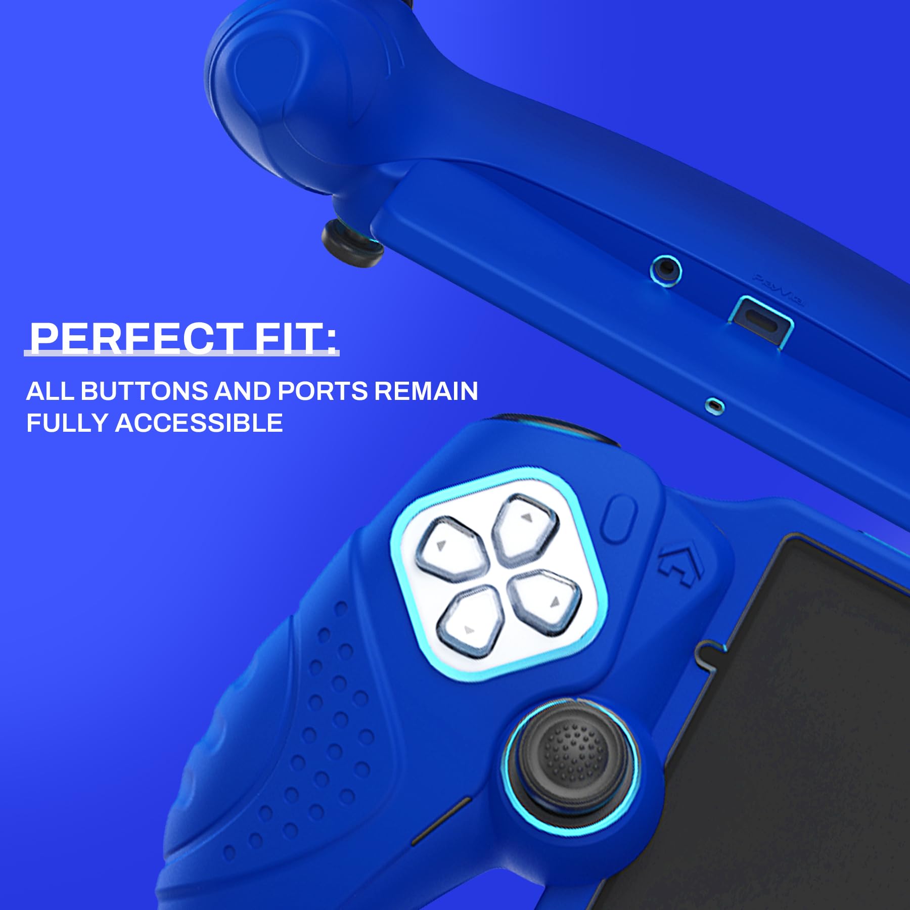 PlayVital Schutzhülle für PS Portal, Case Hülle für PlayStation Portal Remote Player mit Thumbstick-Kappen, Erschütterungssicher, Rutschfestes Zubehör, Guardian-Edition, Blau