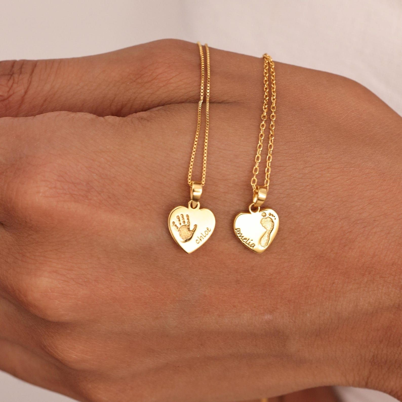 bebé huella del pie Collar plata de ley 925 real huella de la mano corazón colgante colgante bebés fiesta prenatal hechos a mano