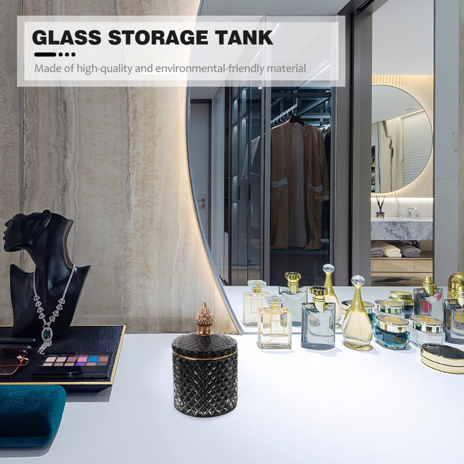 Garneck Glas Vorratsdose mit Deckel Schwarz Bonboniere Süßigkeiten Dose Schmuckdose Zuckerdose Wattepadspender Schmuck Perlen Candy Schokolade Aufbewahrung Multifunktional Organizer